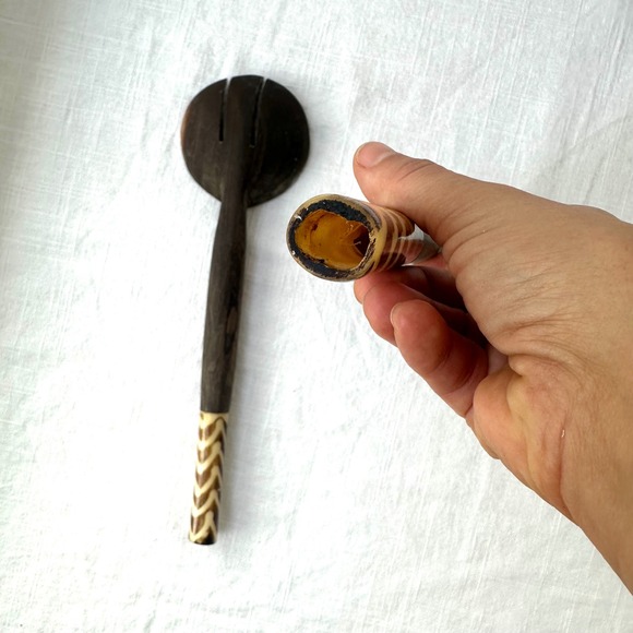 Vintage Salad Servers Wooden Serving Spoon Fork Set Decorative Inlay African - Picture 9 of 9